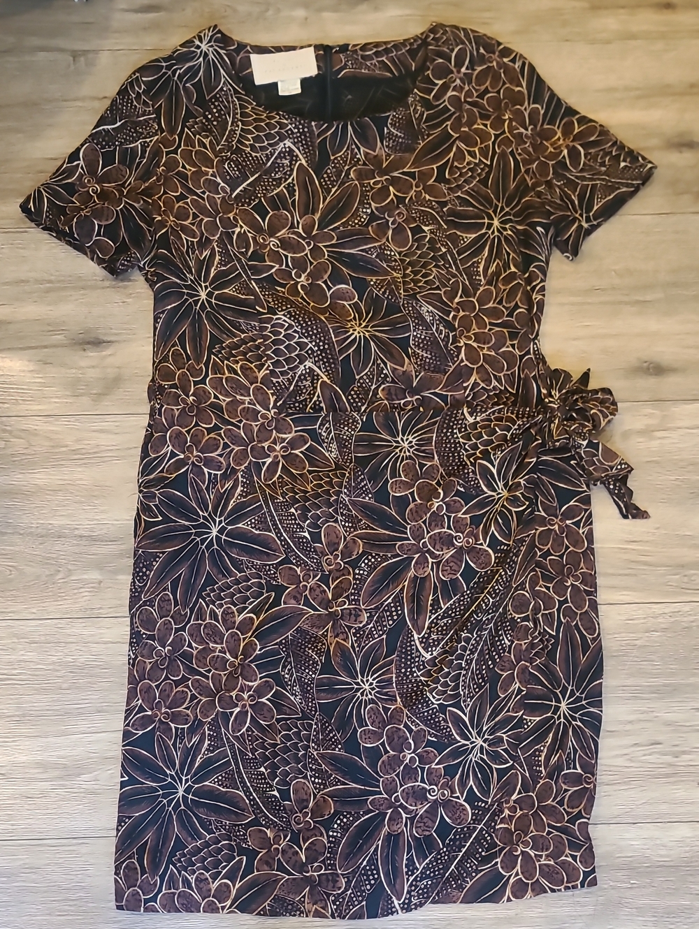 Vintage Design by Pat Argenti 100% Silk Faux Wrap Dress Botanical Floral EUC 12